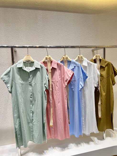 WANWAN Long Bottons Down Dress With Belt